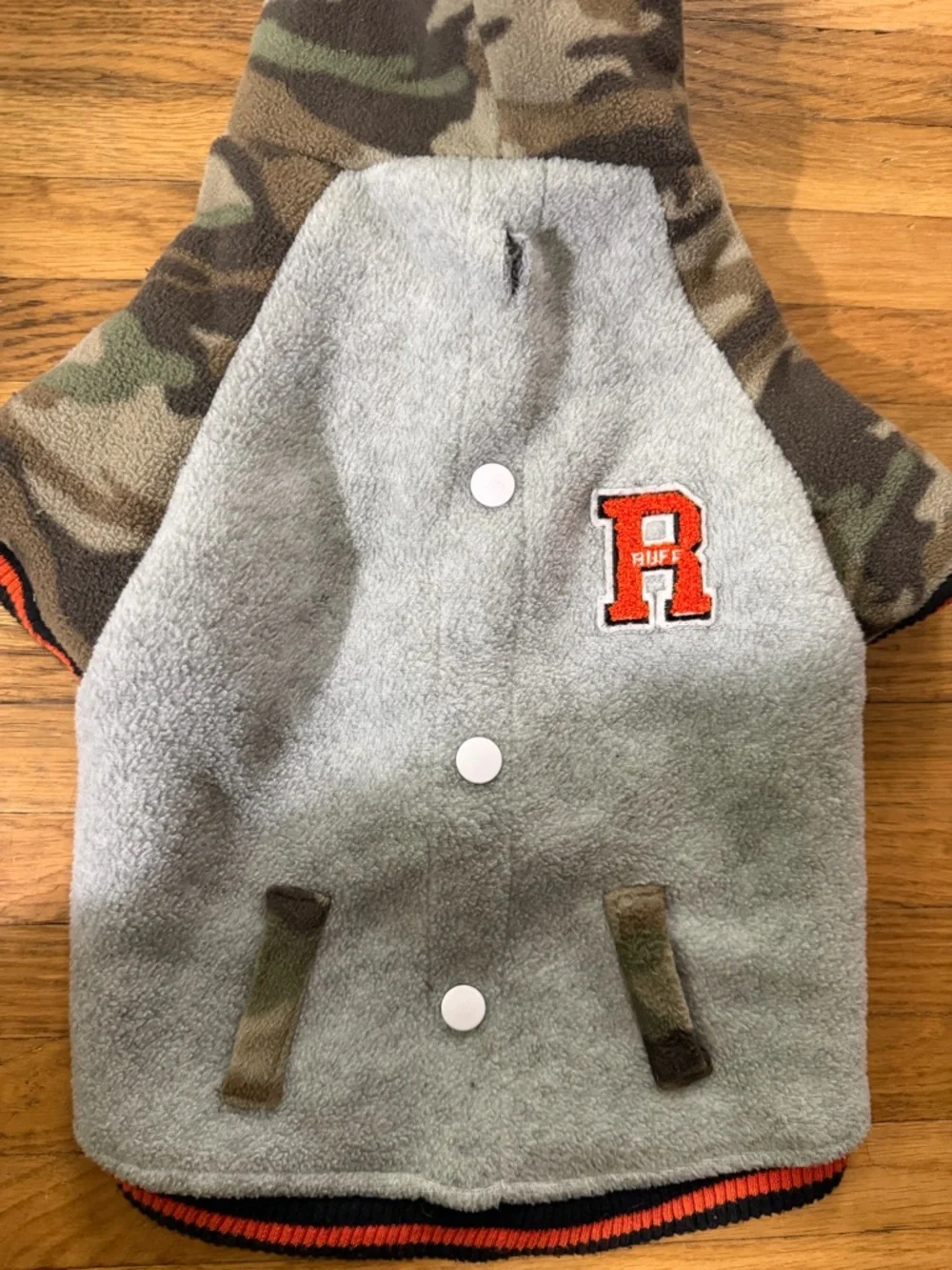 Camo hooded fleece dog jacket group